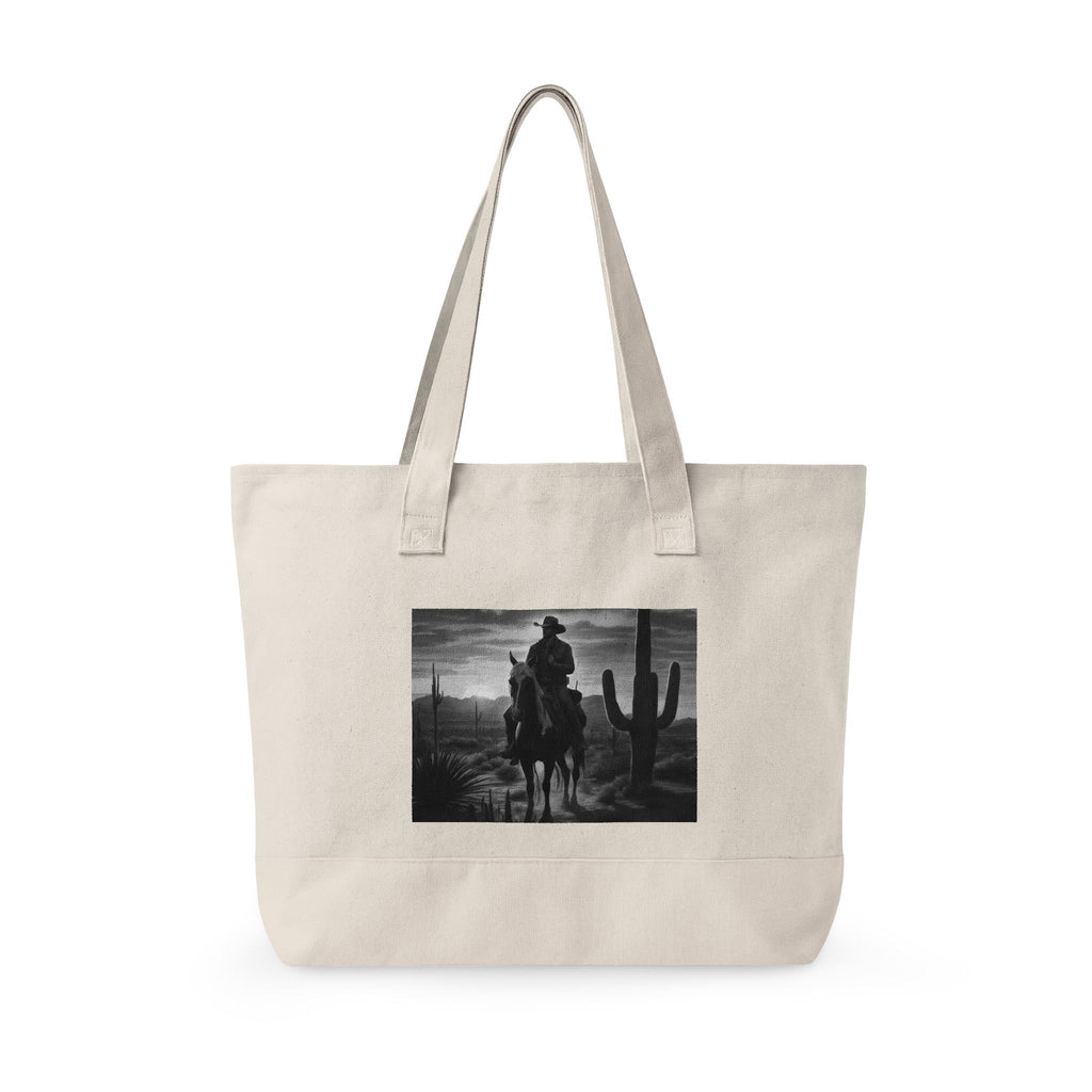 Cowboy Sunset Canvas Tote — Zippered Western Rider Tote Bag