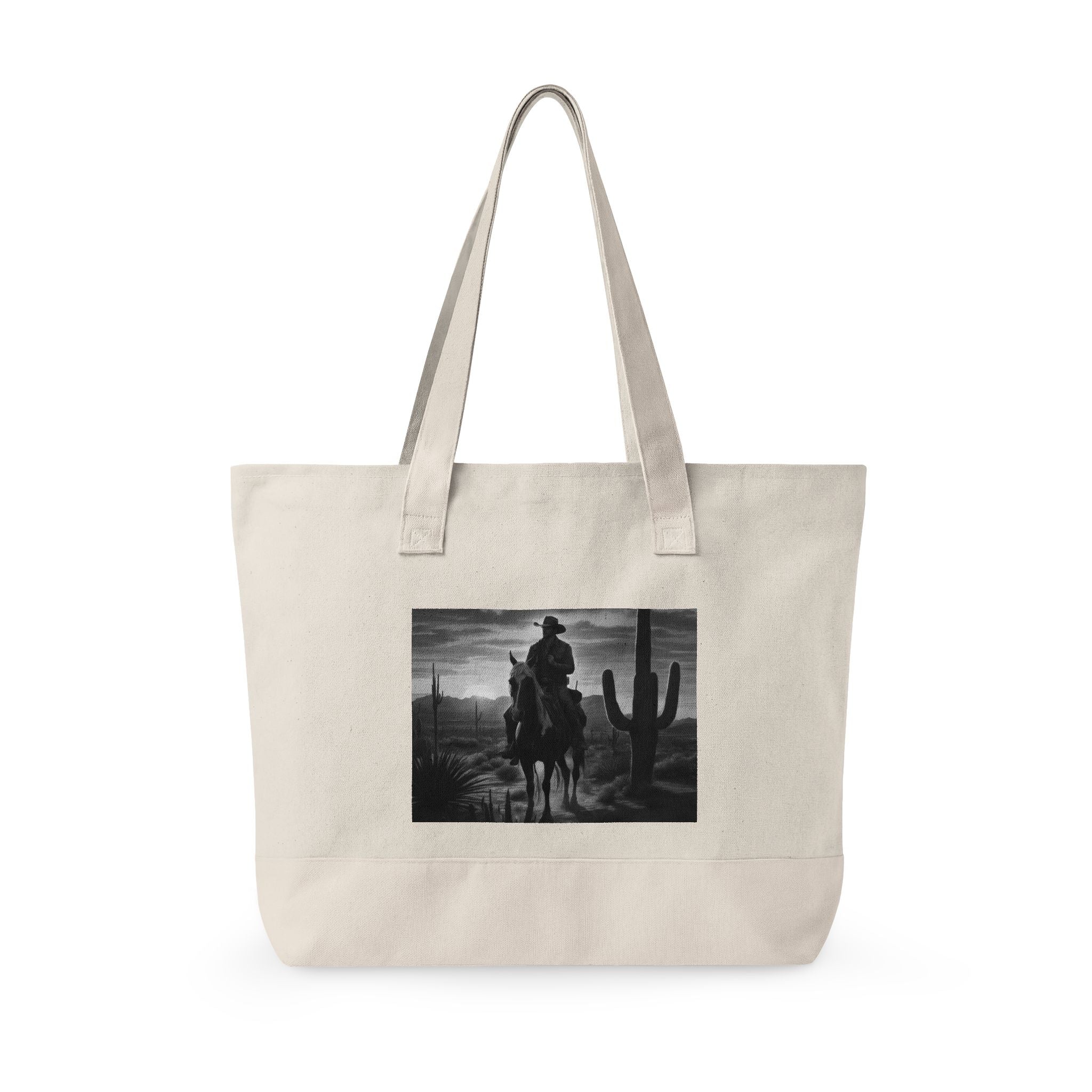 Cowboy Sunset Canvas Tote — Zippered Western Rider Tote Bag
