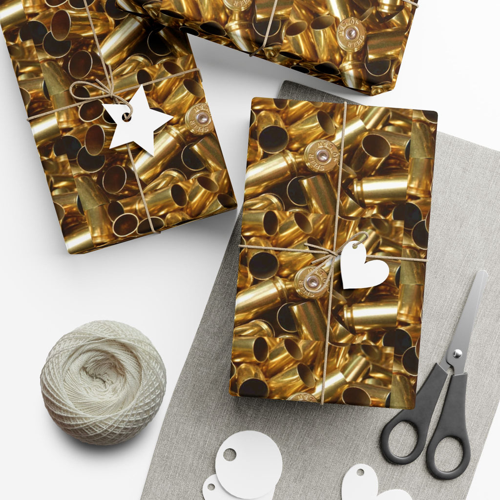 Gift Wrap Paper — Realistic Brass Bullet Casing Pattern, Metallic Shells Wrapping Paper for Hunters & Military-Themed Gifts