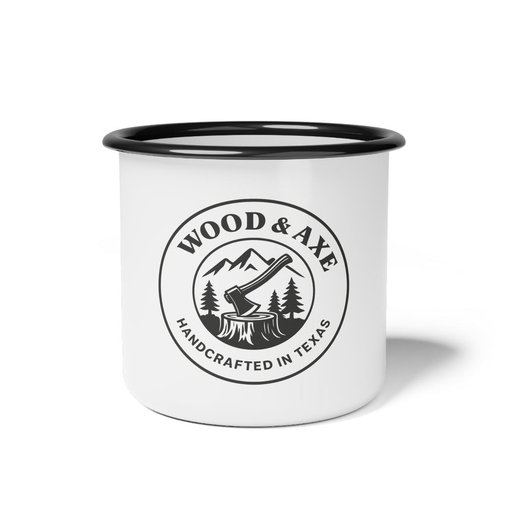 Wood & Axe Logo Camping Mug, Enamel Cup, Camping.