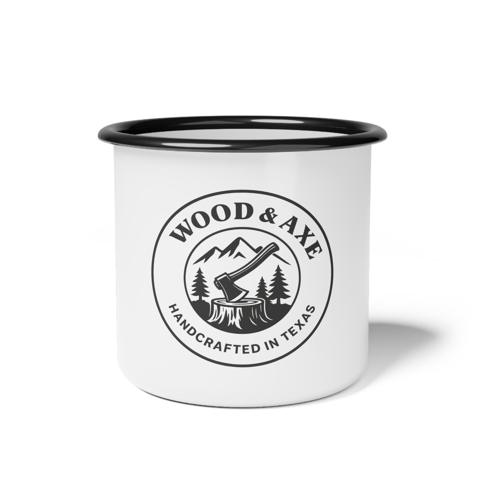 Wood & Axe Logo Camping Mug, Enamel Cup, Camping.