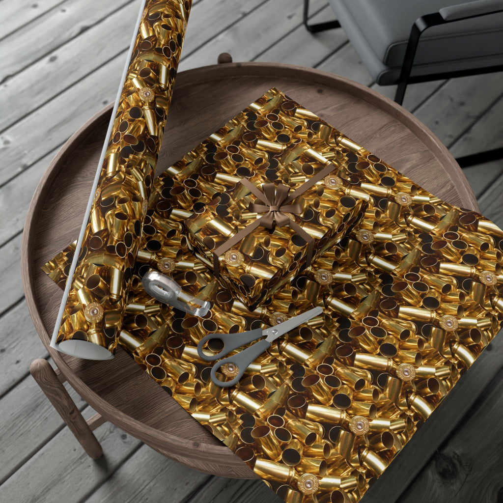 Gift Wrap Paper — Realistic Brass Bullet Casing Pattern, Metallic Shells Wrapping Paper for Hunters & Military-Themed Gifts