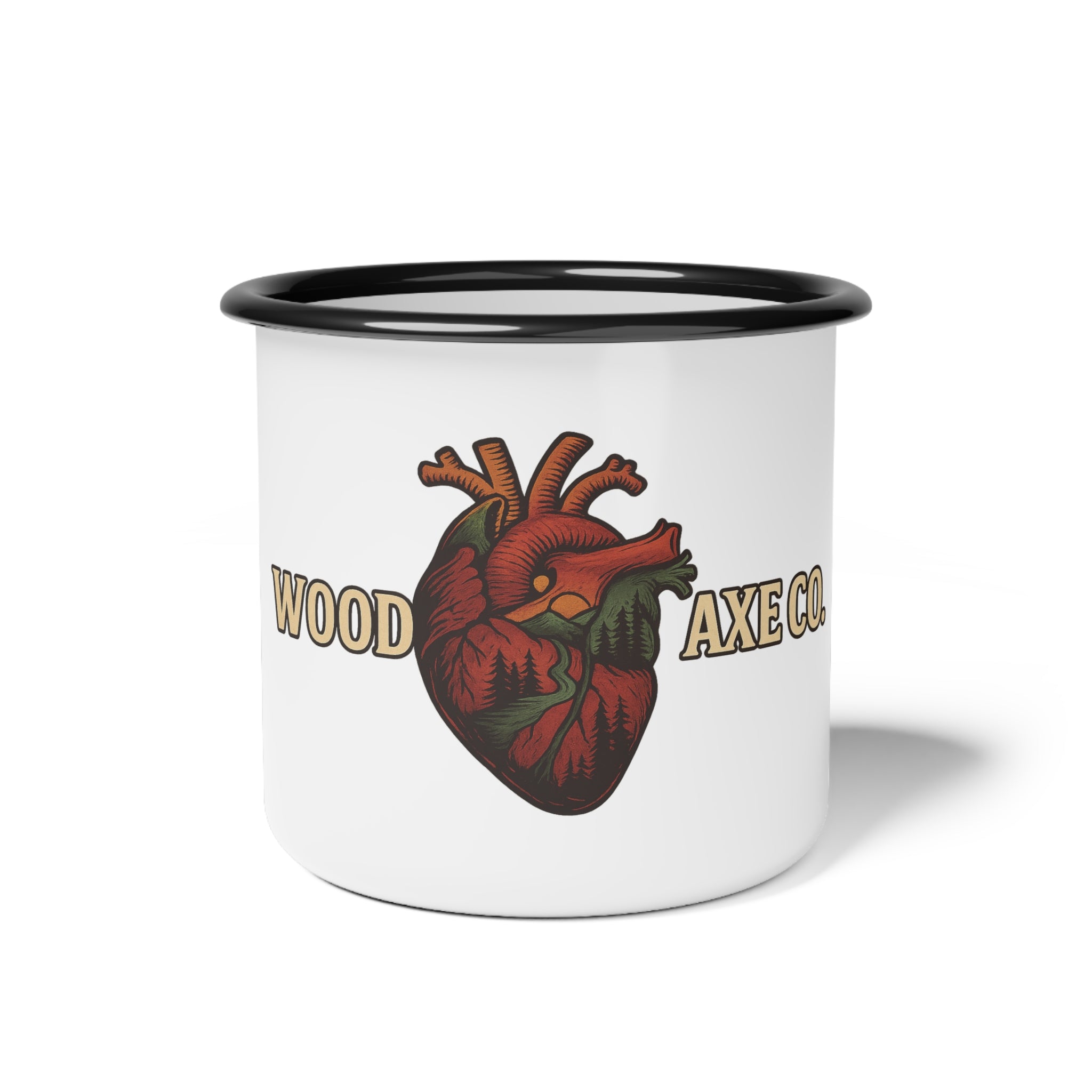 Enamel Camp Cup — "Wood Axe Co." Heart Graphic Camping Mug