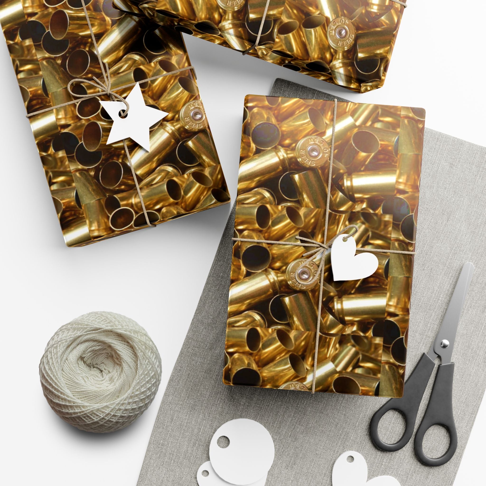 Gift Wrap Paper — Realistic Brass Bullet Casing Pattern, Metallic Shells Wrapping Paper for Hunters & Military-Themed Gifts