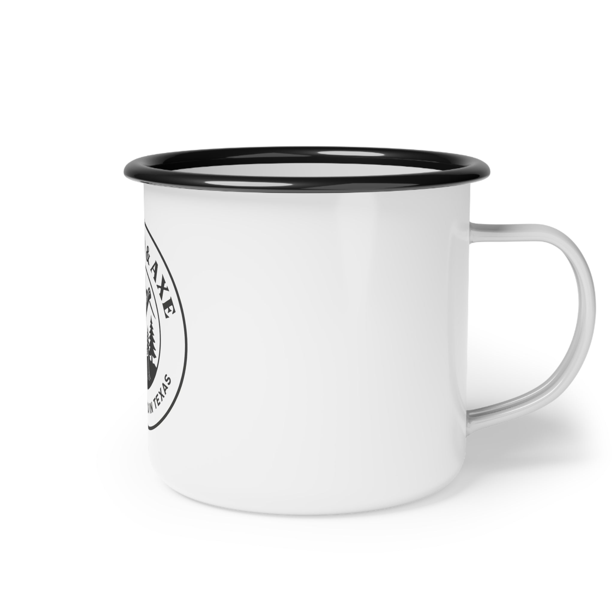 Wood & Axe Logo Camping Mug, Enamel Cup, Camping.