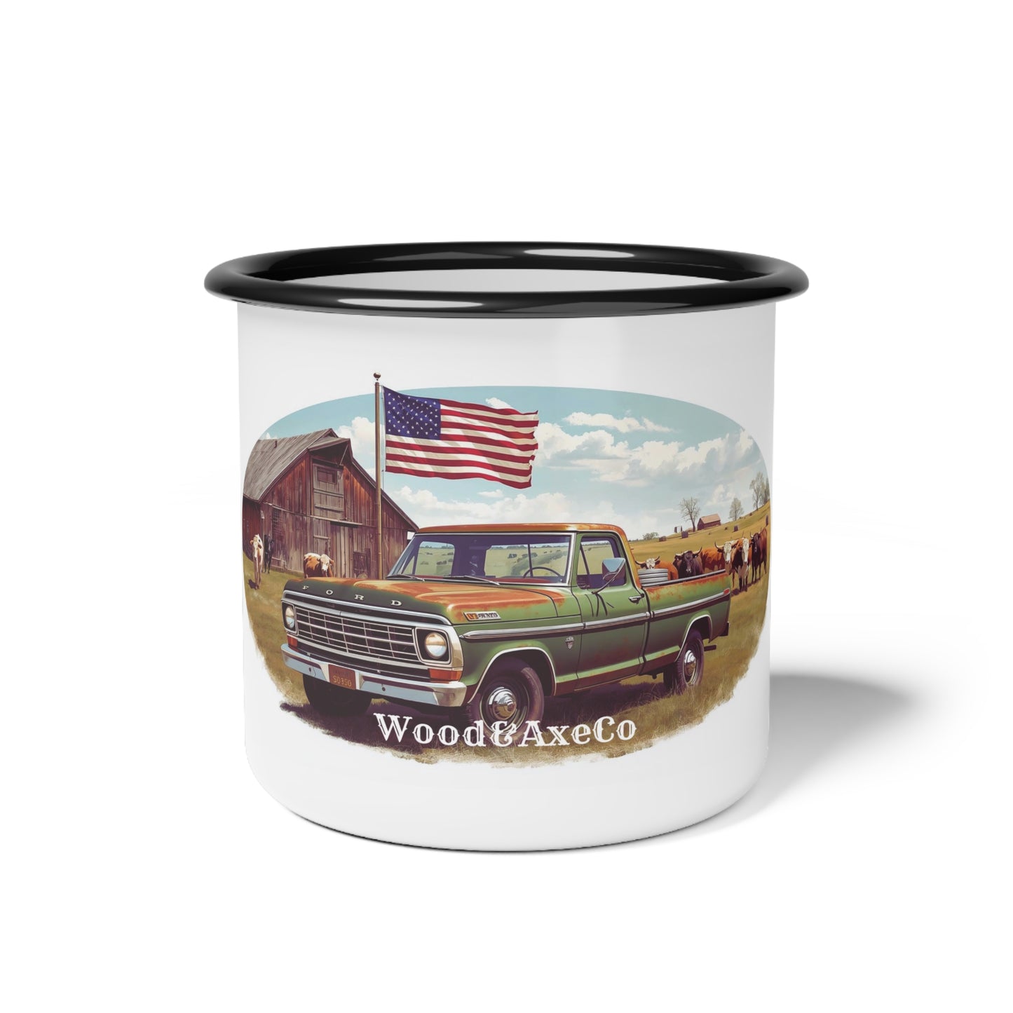 Vintage Pickup & Flag Enamel Camp Cup
