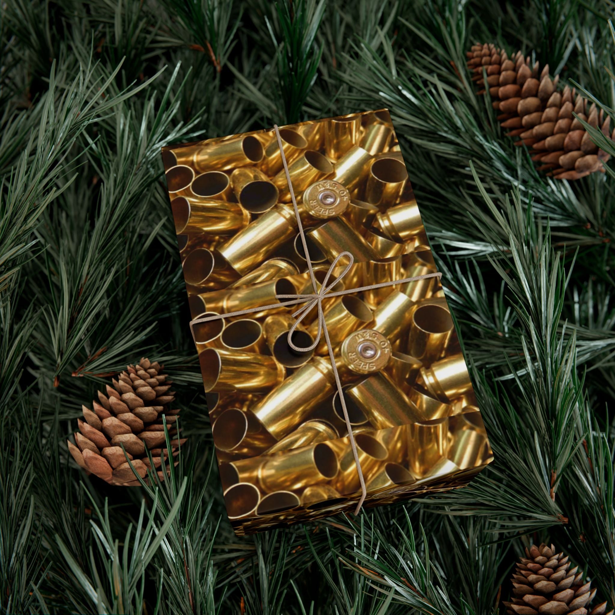 Gift Wrap Paper — Realistic Brass Bullet Casing Pattern, Metallic Shells Wrapping Paper for Hunters & Military-Themed Gifts
