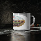 Enamel Camp Cup — Vintage Pickup Truck & American Flag Mug