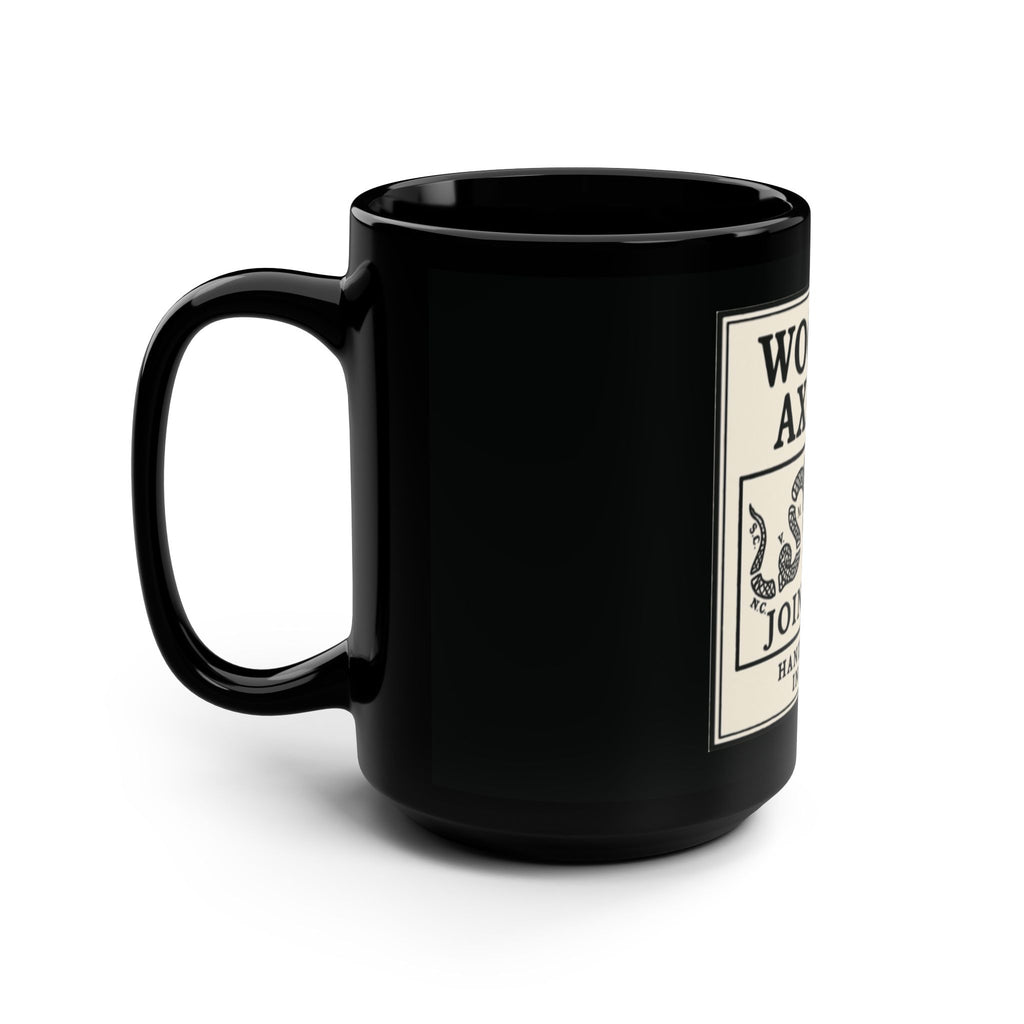 WOOD&AXECO. “JOIN OR DIE” PATRIOTIC COFFEE MUG — 15 OZ BLACK CERAMIC, RUSTIC CAMP MUG