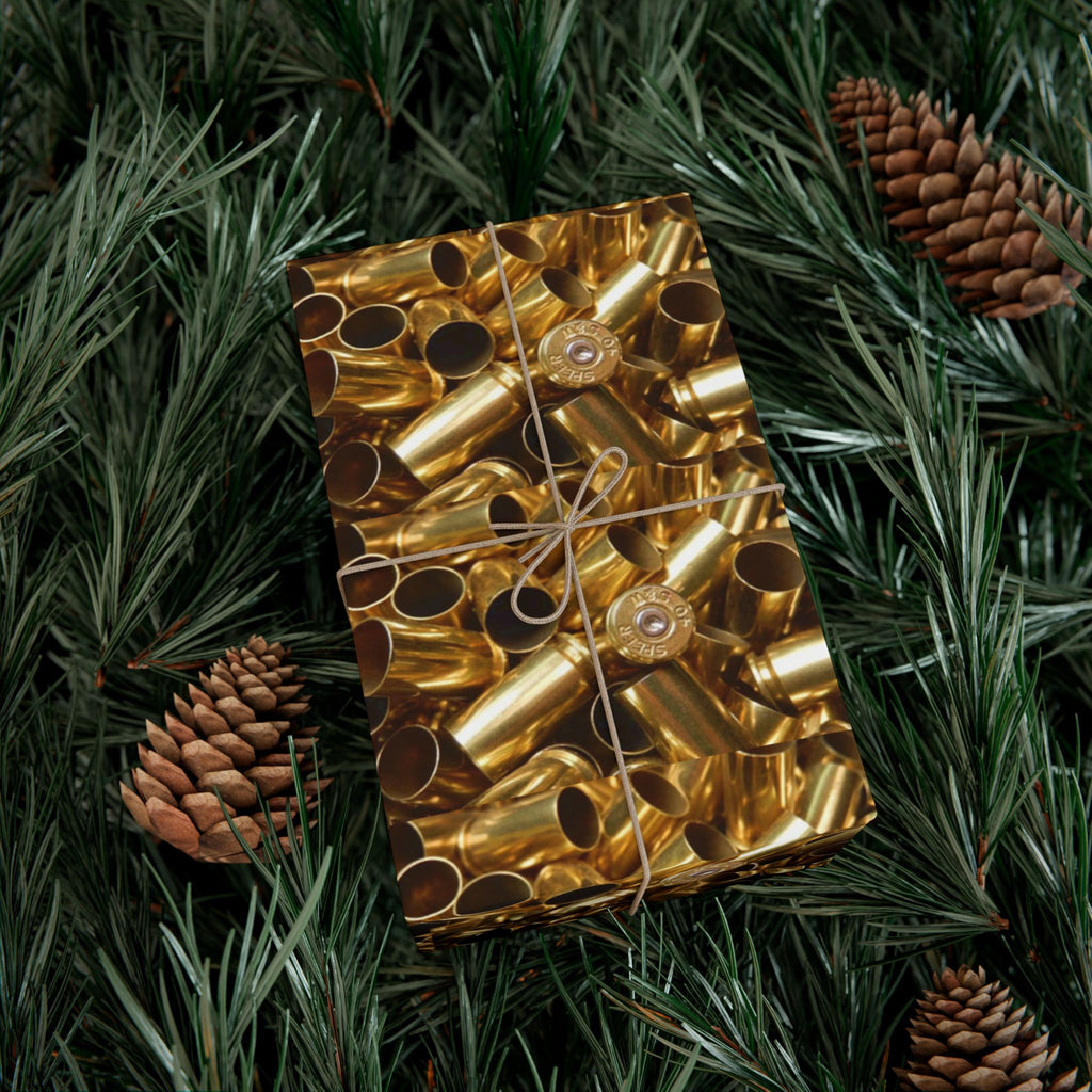 Gift Wrap Paper — Realistic Brass Bullet Casing Pattern, Metallic Shells Wrapping Paper for Hunters & Military-Themed Gifts