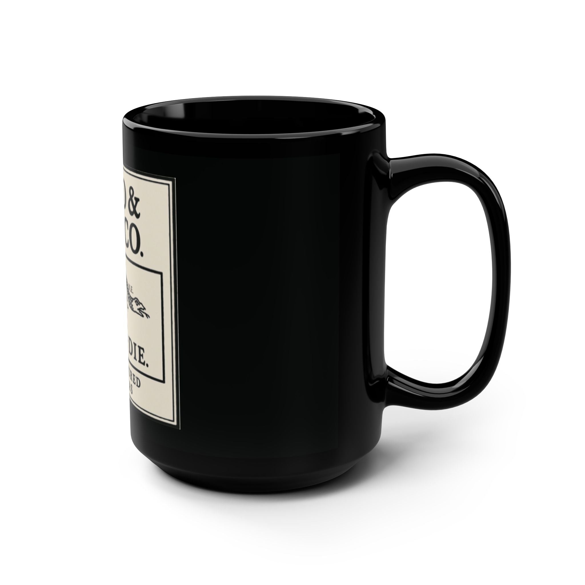 WOOD&AXECO. “JOIN OR DIE” PATRIOTIC COFFEE MUG — 15 OZ BLACK CERAMIC, RUSTIC CAMP MUG