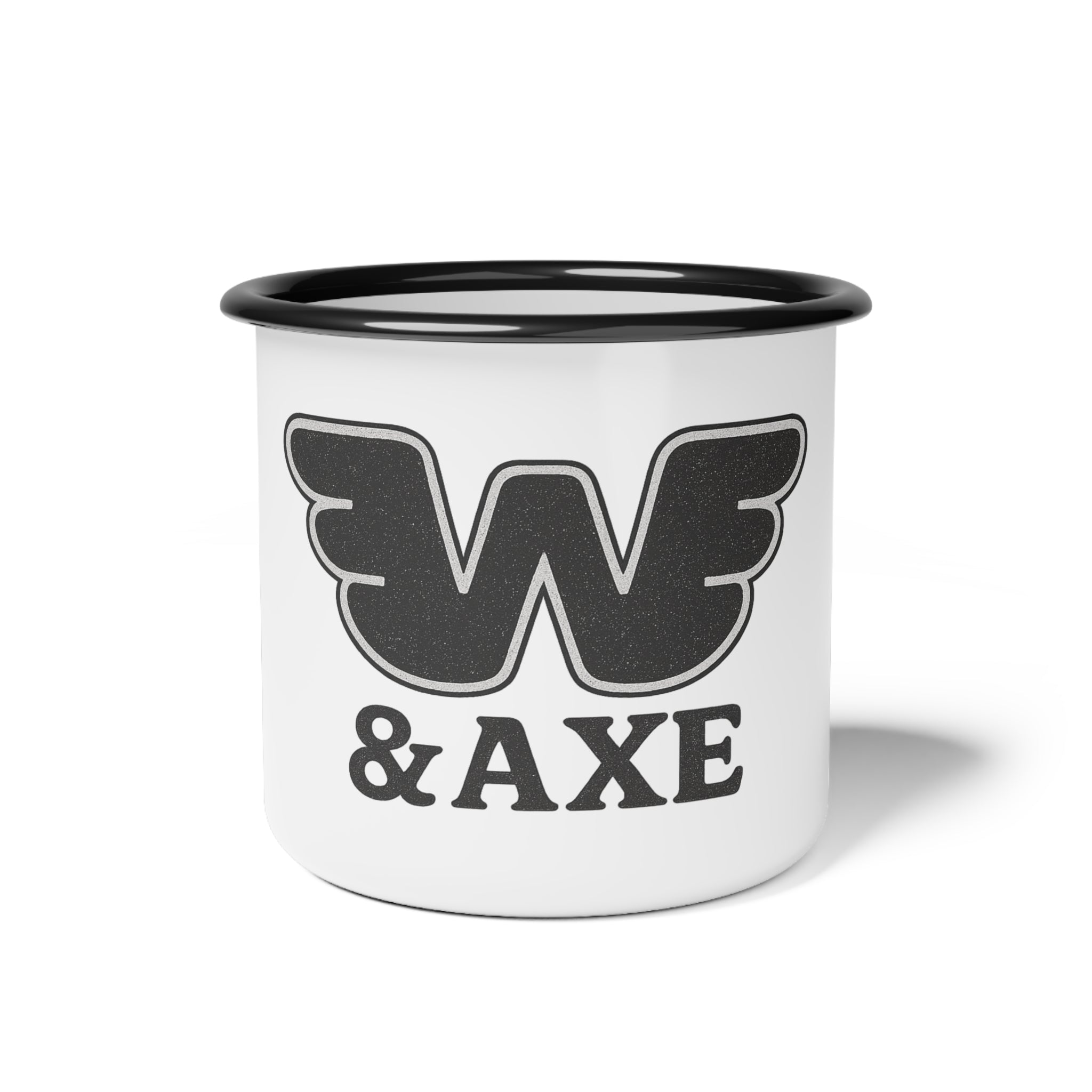 Wood & Axe Co. Enamel Camp Cup — Vintage Winged W & AXE Logo | Rugged Outdoor Mug
