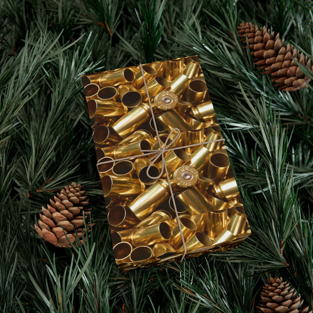 Gift Wrap Paper — Realistic Brass Bullet Casing Pattern, Metallic Shells Wrapping Paper for Hunters & Military-Themed Gifts