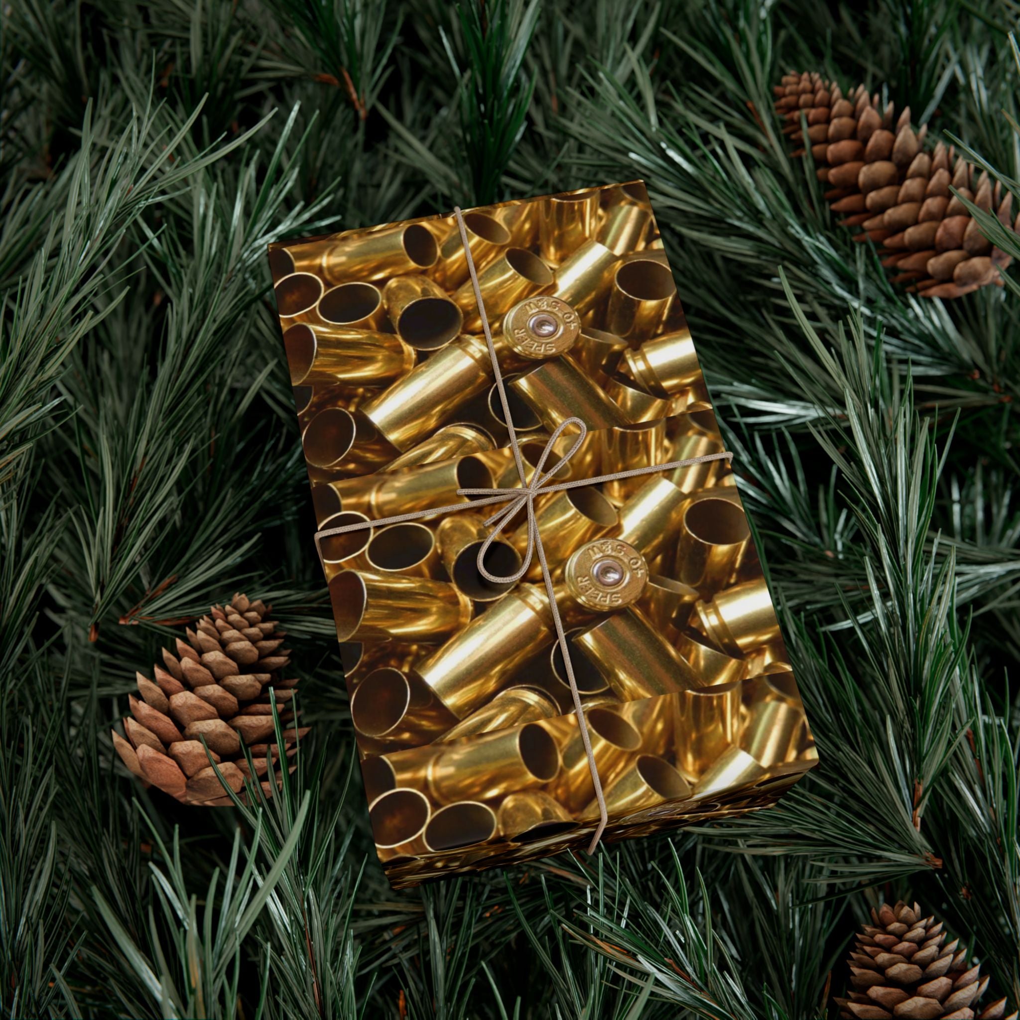 Gift Wrap Paper — Realistic Brass Bullet Casing Pattern, Metallic Shells Wrapping Paper for Hunters & Military-Themed Gifts