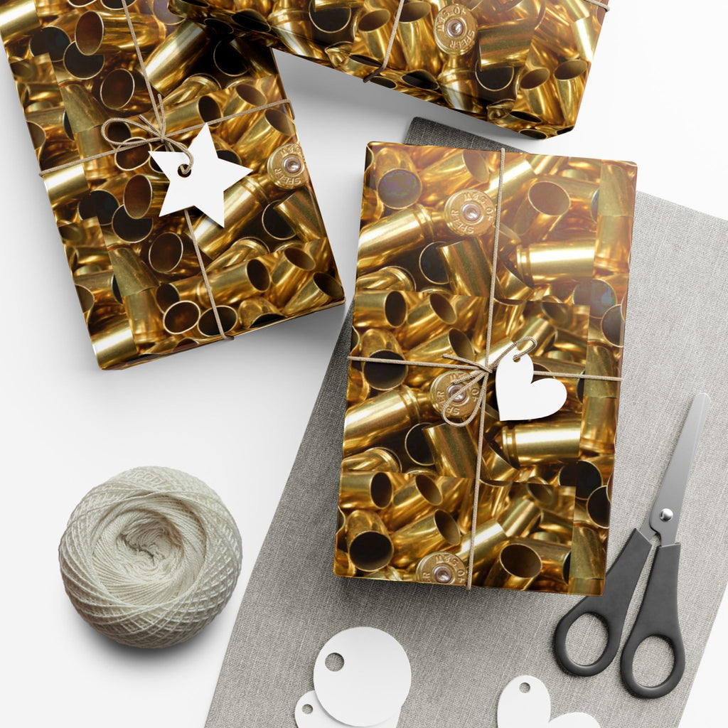 Gift Wrap Paper — Realistic Brass Bullet Casing Pattern, Metallic Shells Wrapping Paper for Hunters & Military-Themed Gifts