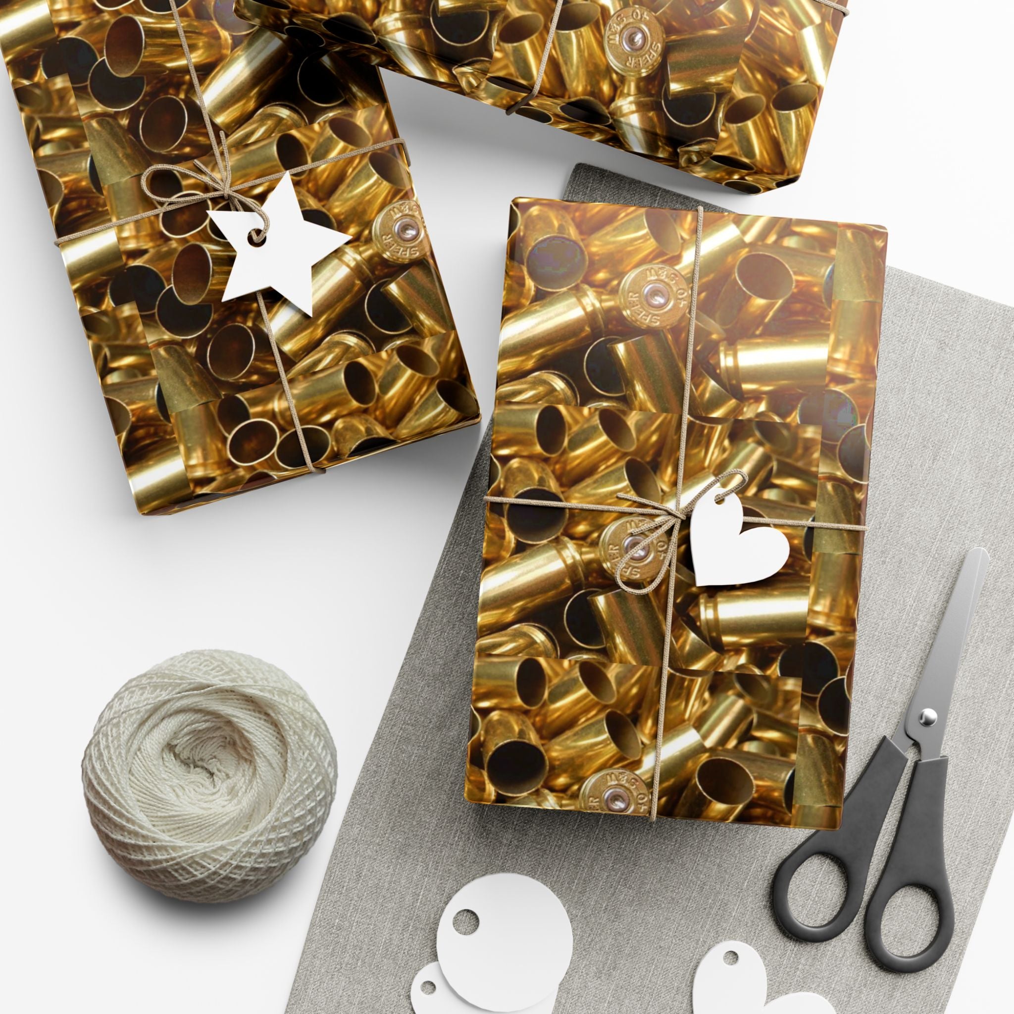 Gift Wrap Paper — Realistic Brass Bullet Casing Pattern, Metallic Shells Wrapping Paper for Hunters & Military-Themed Gifts