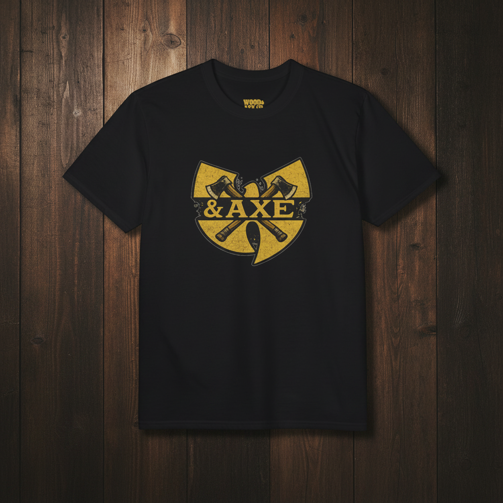 Black &Axe Gold Shield Tee - Wood Background