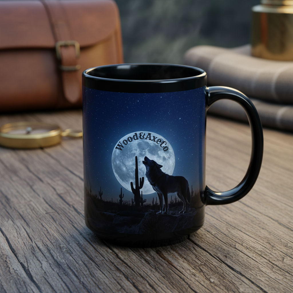 Moonlit Wolf Black Mug - Brighter Premium Photography