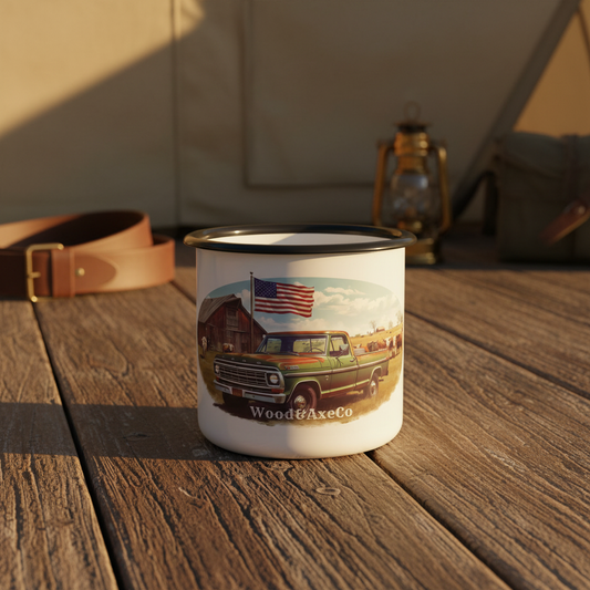 Vintage Pickup Truck & American Flag Mug - Brighter Premium Photography