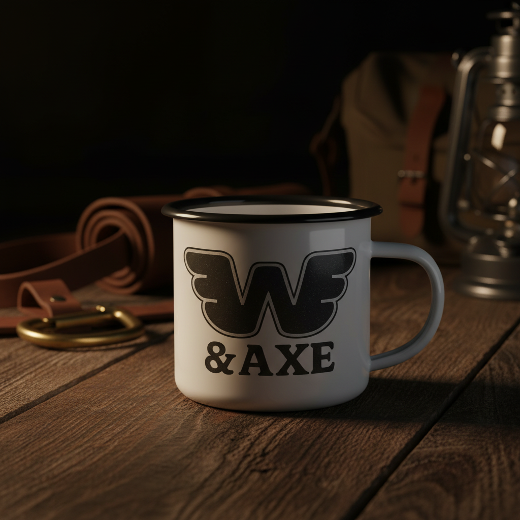 Vintage Winged W & AXE Logo Mug - Premium Brand Photography