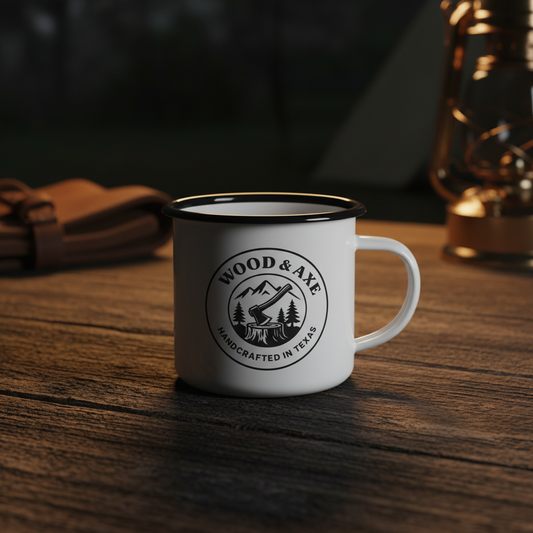 Wood & Axe Logo Camping Mug - Premium Brand Photography